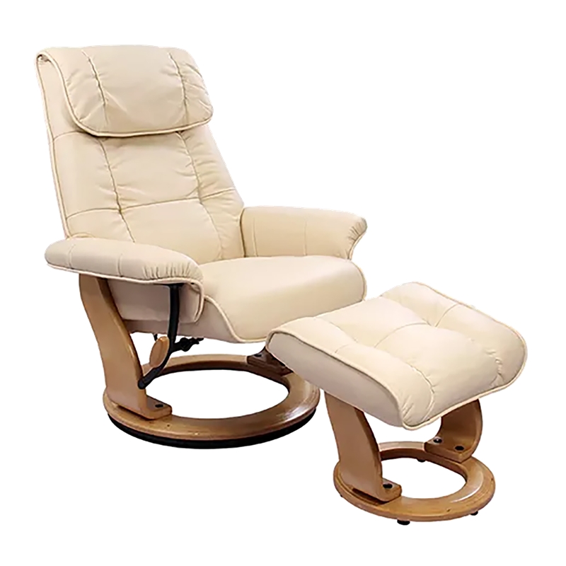 Pemberly Row Contemporary Cream Leather Swivel Recliner with Matching Ottoman