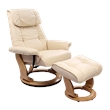 Pemberly Row Contemporary Cream Leather Swivel Recliner with Matching Ottoman