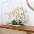 Pemberly Row Contemporary White Real-Touch Orchids in Silver Denver Boat
