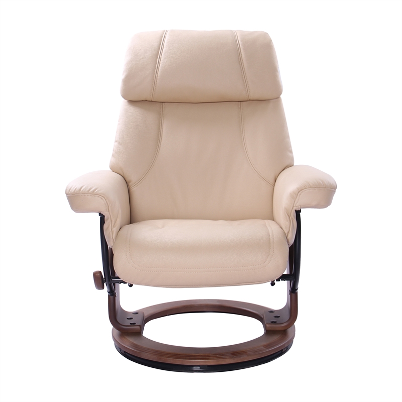 Pemberly Row Beige Faux Leather Swivel Recliner with Matching Ottoman