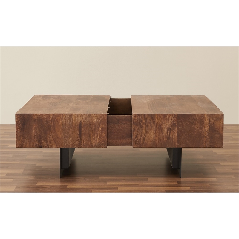 Pemberly Row Contemporary Glide Coffee Table with sliding top in Walnut finish