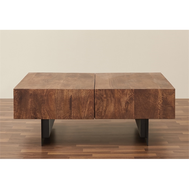 Pemberly Row Contemporary Glide Coffee Table with sliding top in Walnut finish