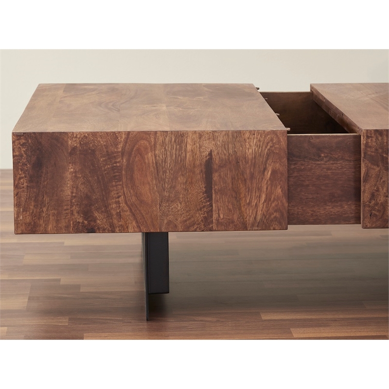 Pemberly Row Contemporary Glide Coffee Table with sliding top in Walnut finish