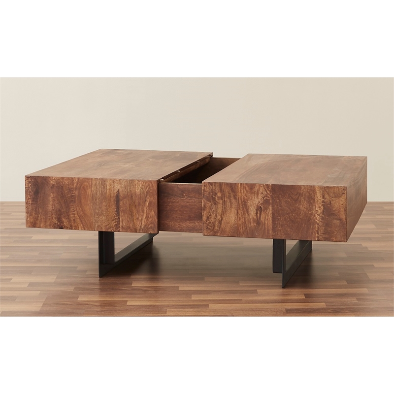 Pemberly Row Contemporary Glide Coffee Table with sliding top in Walnut finish