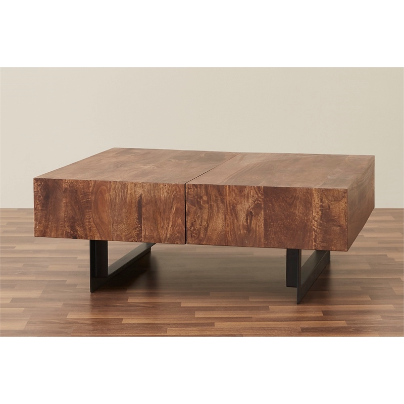 Pemberly Row Contemporary Glide Coffee Table with sliding top in Walnut finish