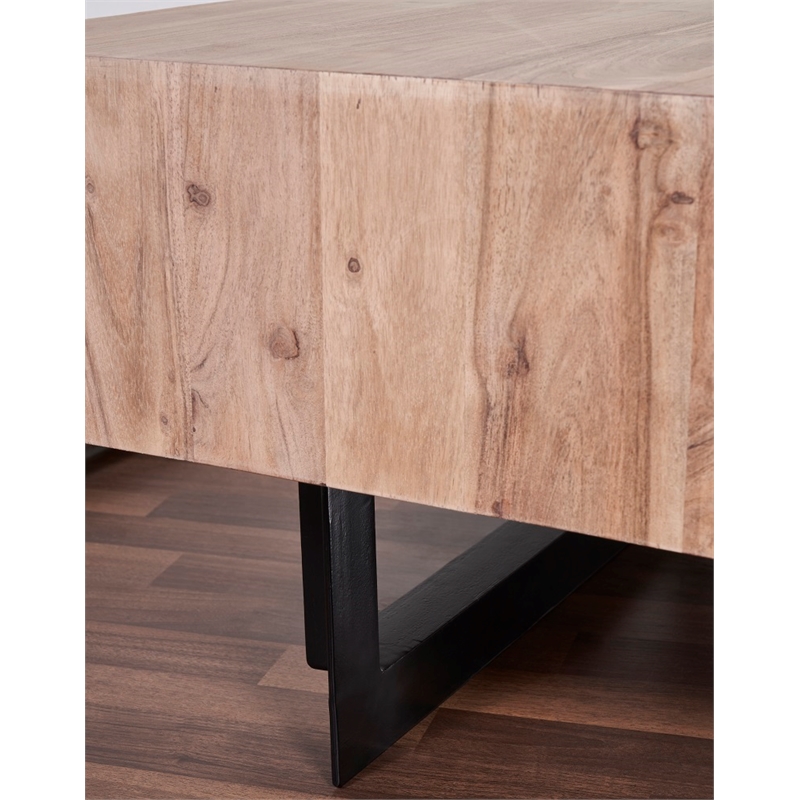 Pemberly Row Contemporary Glide Coffee Table with sliding top in Natural finish