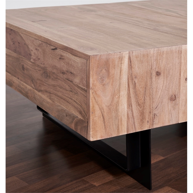Pemberly Row Contemporary Glide Coffee Table with sliding top in Natural finish