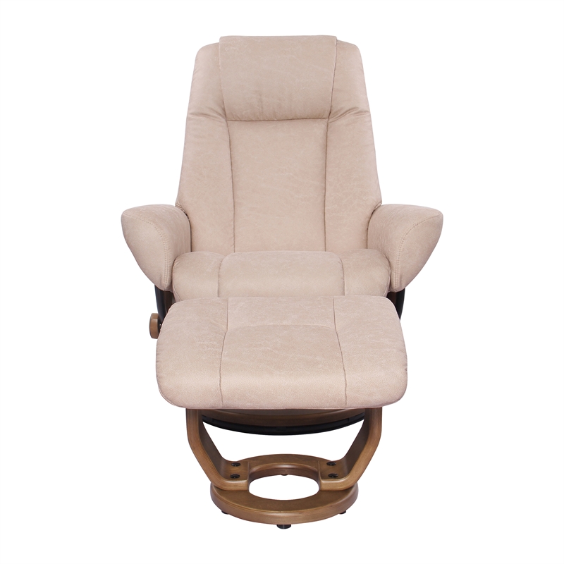 Pemberly Row Scandanavian Beige Fabric Swivel Recliner with Matching Ottoman