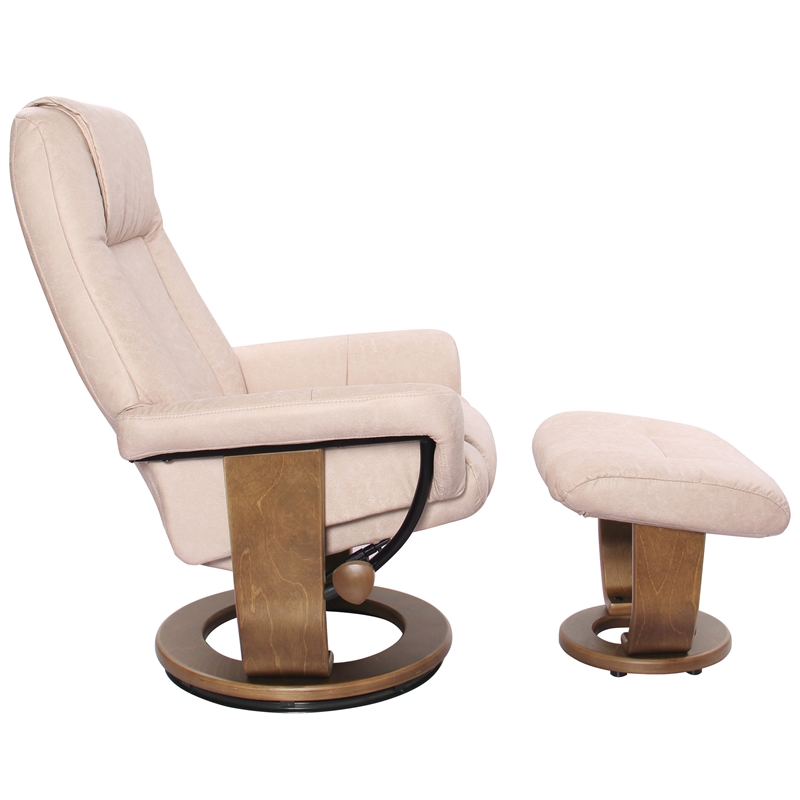 Pemberly Row Scandanavian Beige Fabric Swivel Recliner with Matching Ottoman