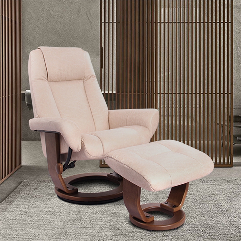 Pemberly Row Scandanavian Beige Fabric Swivel Recliner with Matching Ottoman