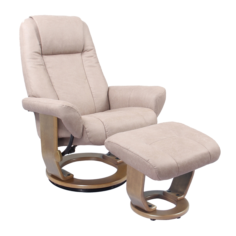 Pemberly Row Scandanavian Beige Fabric Swivel Recliner with Matching Ottoman