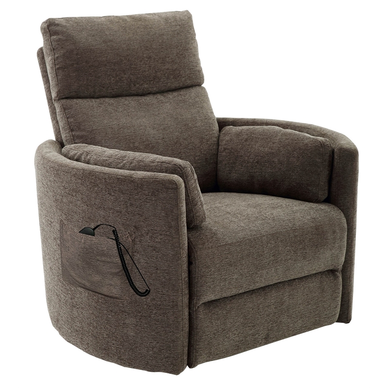 Pemberly Row Modern Fabric Power Lift Glider Recliner in Brown/Krypton