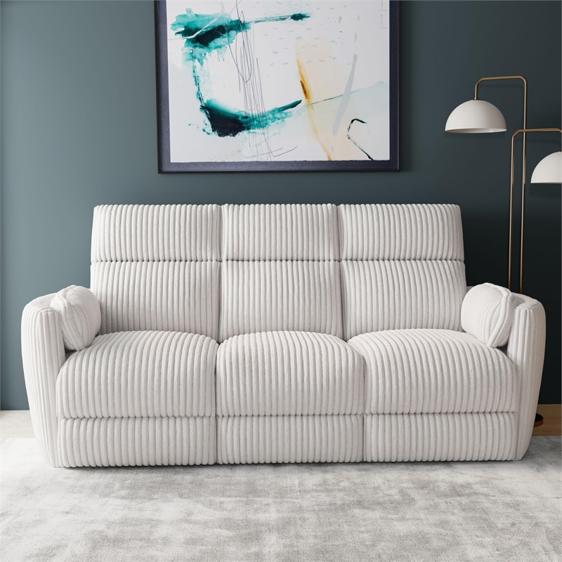 Pemberly Row Modern Modern Fabric Power Glider Reclining Sofa in Ivory