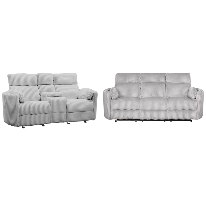 Pemberly Row Modern Mega Grey Power Glider Reclining Sofa and Glider Loveseat