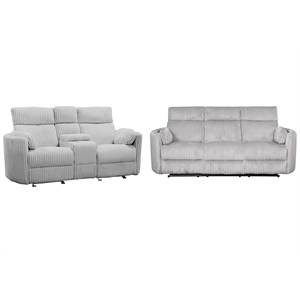 Pemberly Row Modern Mega Grey Power Glider Reclining Sofa and Glider Loveseat