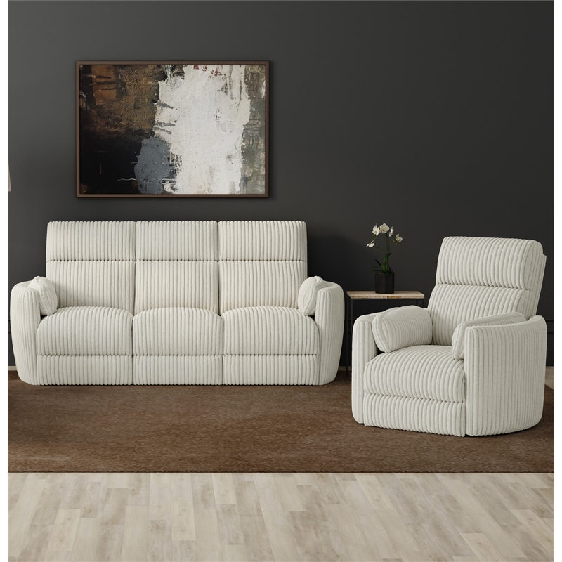 Pemberly Row Modern Mega Ivory Power Glider Reclining Sofa and Glider Recliner