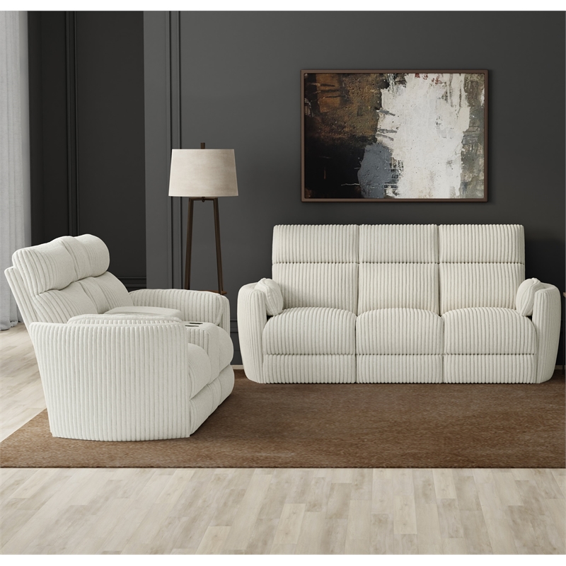 Pemberly Row Modern Mega Ivory Power Glider Reclining Sofa and Glider Loveseat