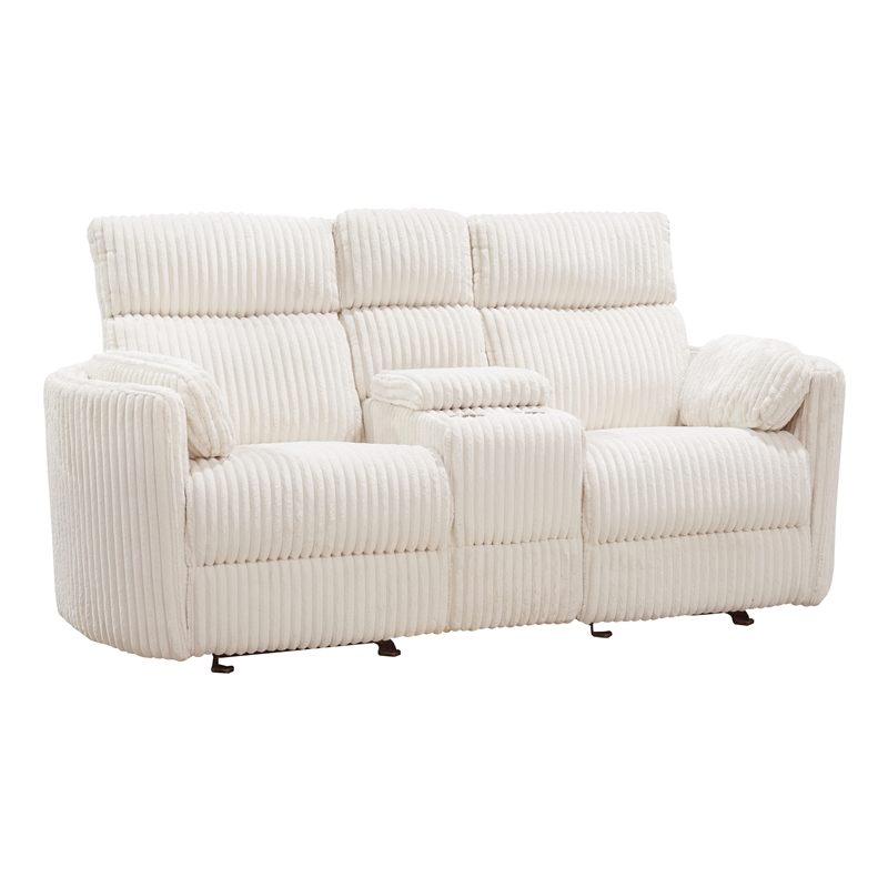 Pemberly Row Modern Mega Ivory Power Glider Reclining Sofa and Glider Loveseat