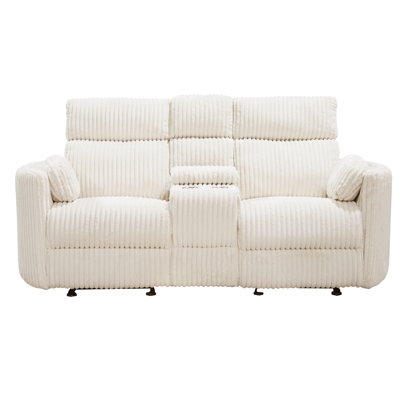 Pemberly Row Modern Mega Ivory Power Glider Reclining Sofa and Glider Loveseat