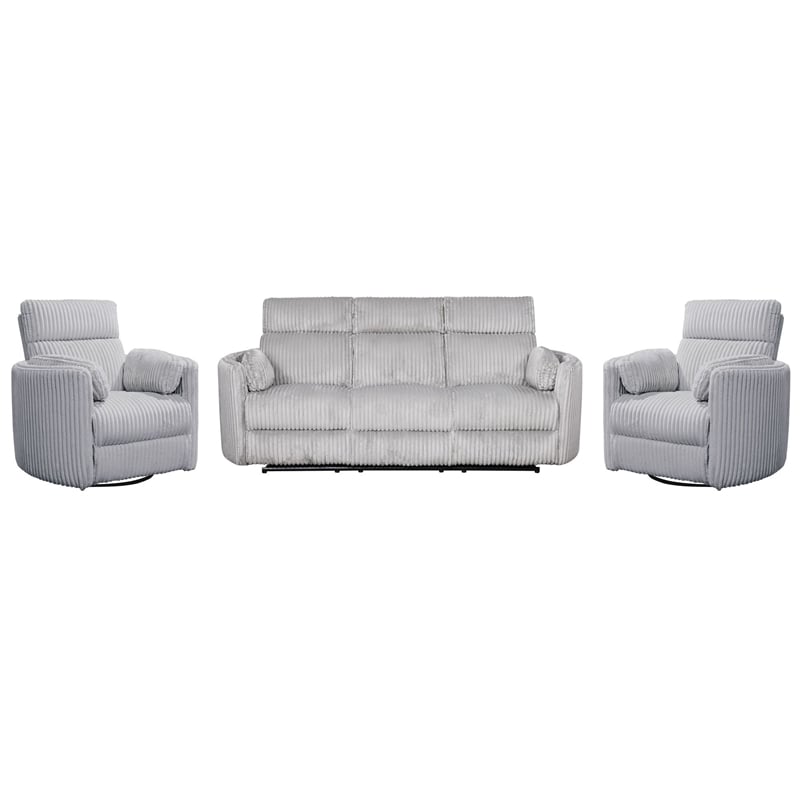 Pemberly Row Mega Grey Power Glider Reclining Sofa and Two Glider Recliners