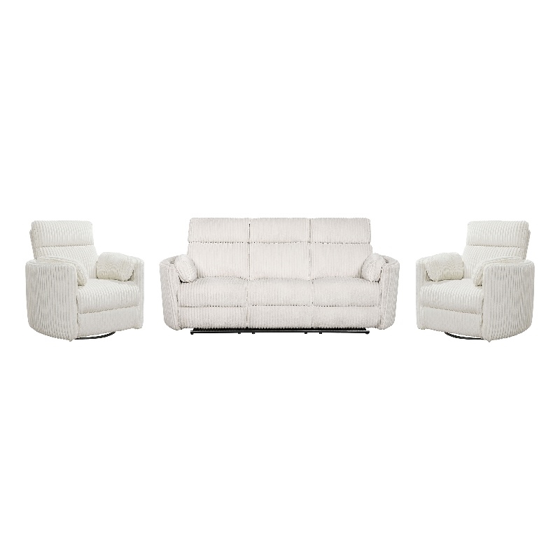 Pemberly Row Mega Ivory Power Glider Reclining Sofa and Two Glider Recliners