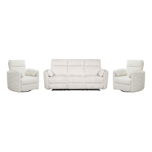 Pemberly Row Mega Ivory Power Glider Reclining Sofa and Two Glider Recliners
