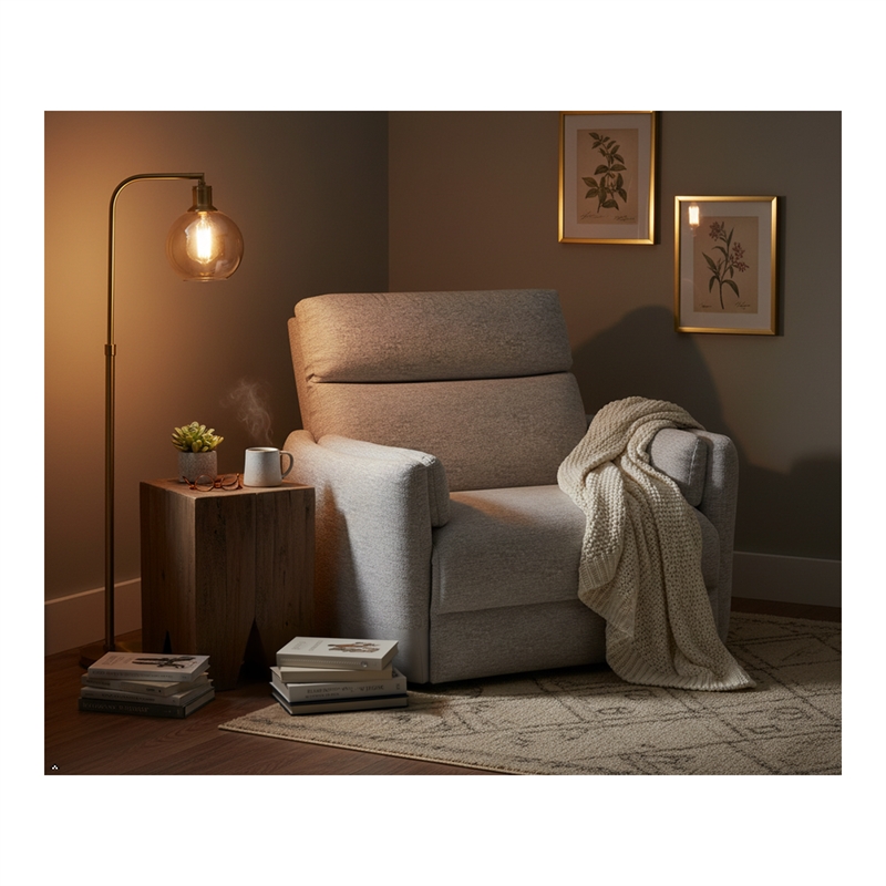 Pemberly Row Modern XL Fabric Power Glider Recliner in Mineral Gray