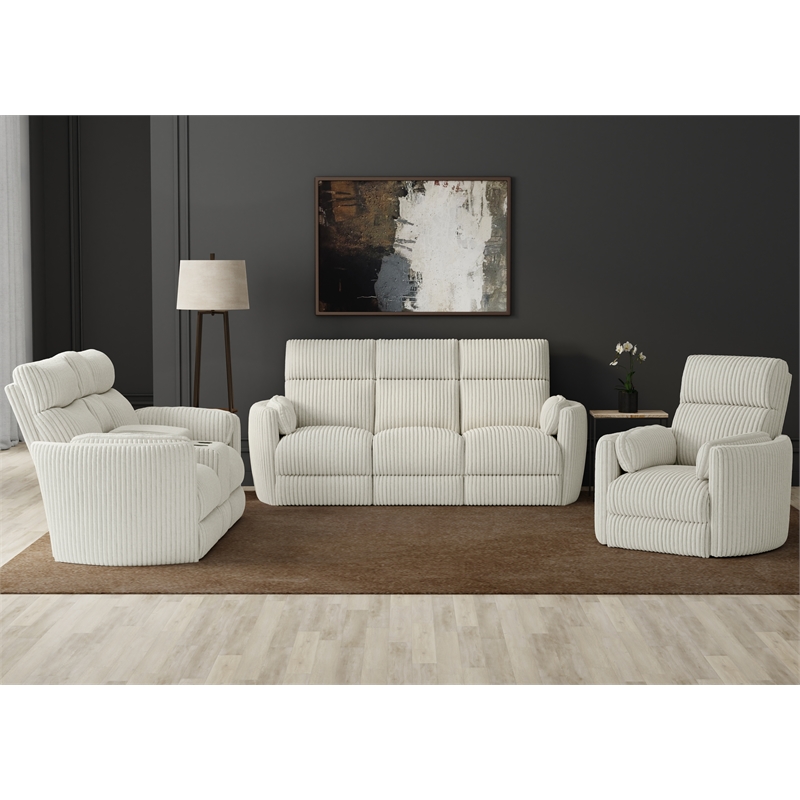 Pemberly Row Mega Ivory Power Glider Reclining Sofa and Loveseat and Recliner