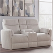 Pemberly Row Fabric Power Glider Reclining Console Loveseat in Ivory