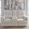 Pemberly Row Fabric Power Glider Reclining Console Loveseat in Ivory