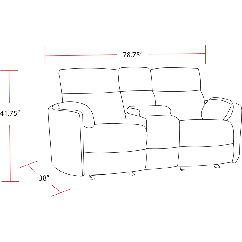 Pemberly Row Fabric Power Glider Reclining Console Loveseat in Ivory