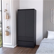 Pemberly Row Contemporary Engineered Wood Armoire with 2-Drawers in Black