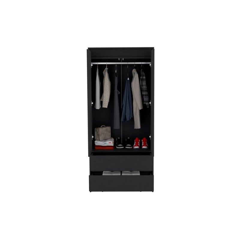 Pemberly Row Contemporary Engineered Wood Armoire with 2-Drawers in Black
