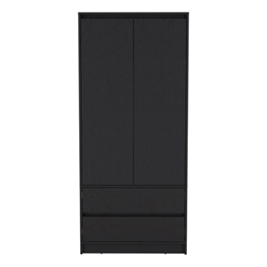 Pemberly Row Contemporary Engineered Wood Armoire with 2-Drawers in Black