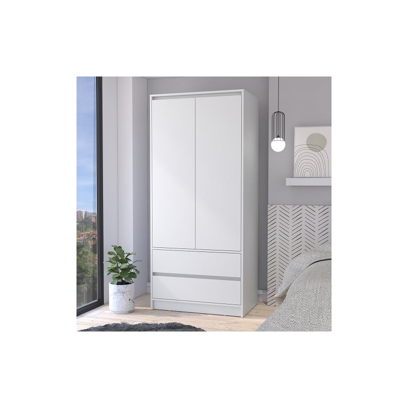 Pemberly Row Contemporary Engineered Wood Armoire with 2-Drawers in White