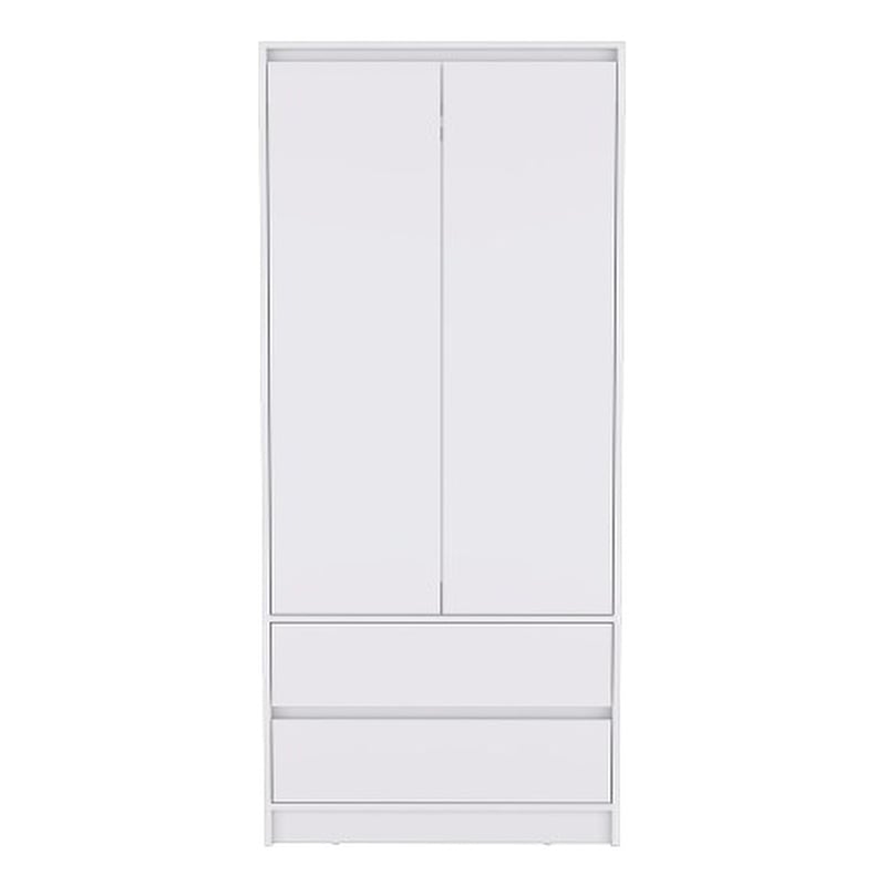 Pemberly Row Contemporary Engineered Wood Armoire with 2-Drawers in White