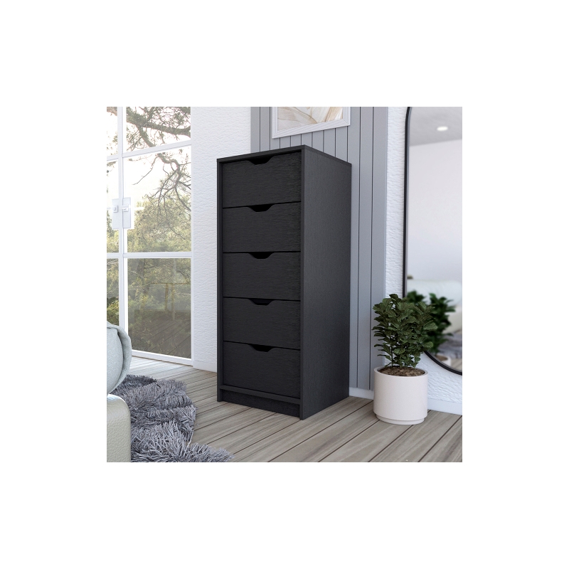 Pemberly Row Contemporary Engineered Wood 5-Drawers Dresser in Black
