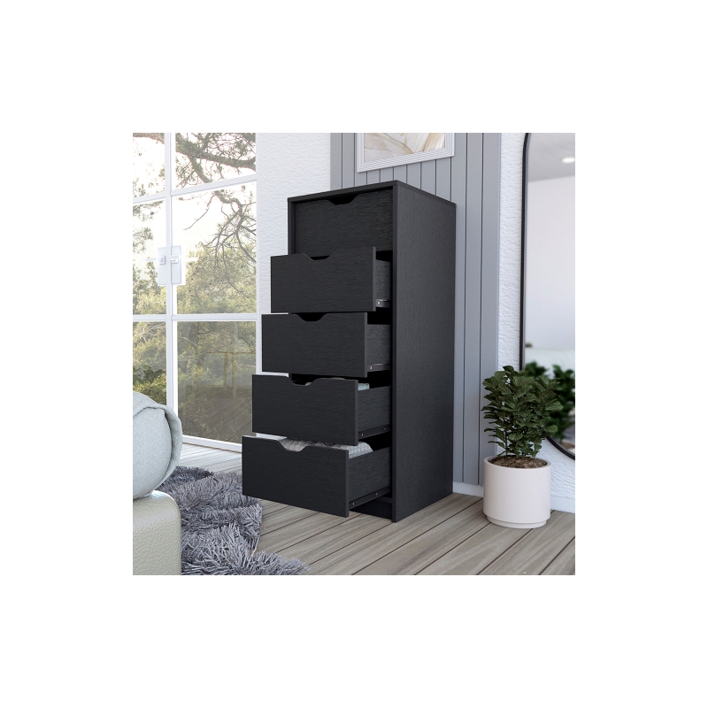 Pemberly Row Contemporary Engineered Wood 5-Drawers Dresser in Black