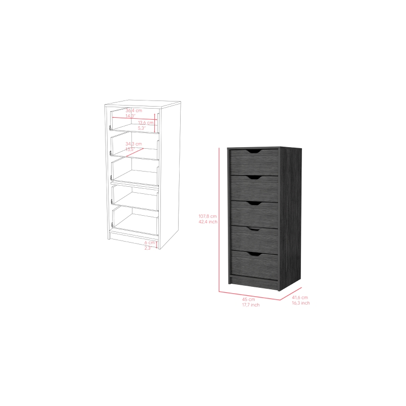 Pemberly Row Contemporary Engineered Wood 5-Drawers Dresser in Smoky Oak