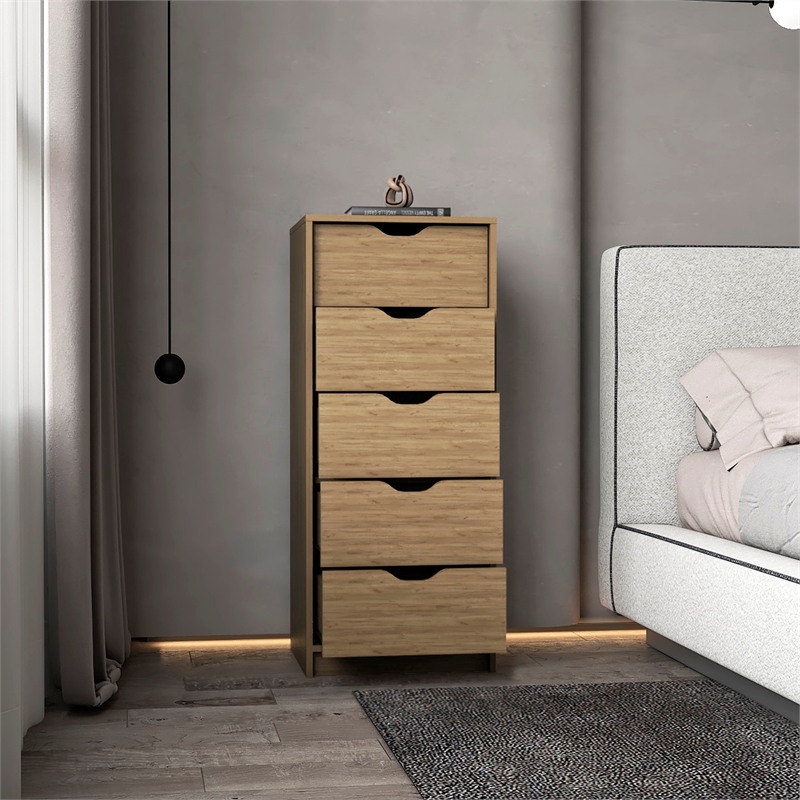 Pemberly Row Contemporary Engineered Wood 5-Drawers Dresser in Macadamia