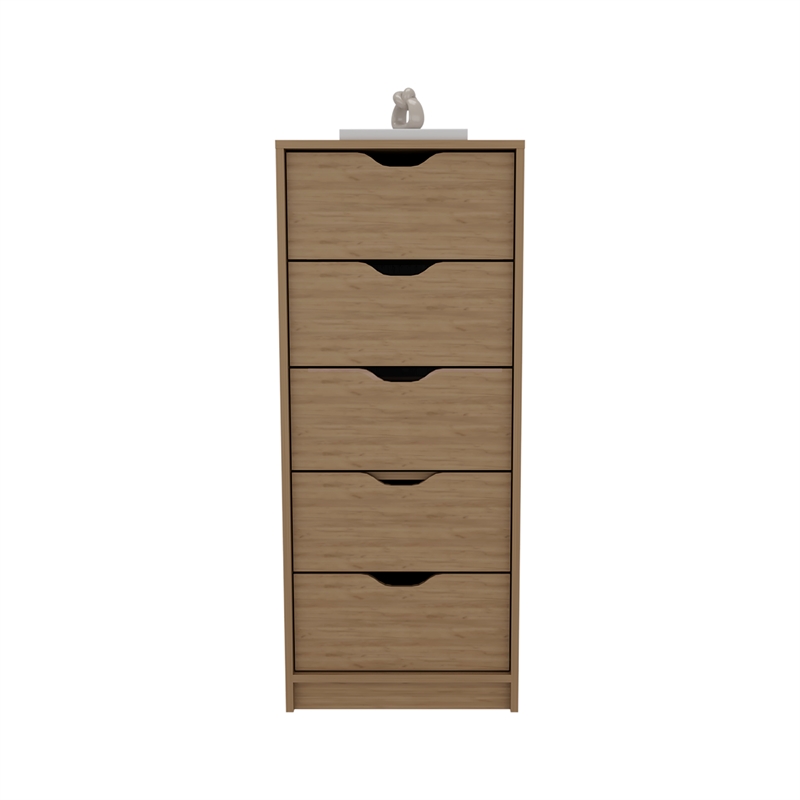 Pemberly Row Contemporary Engineered Wood 5-Drawers Dresser in Macadamia