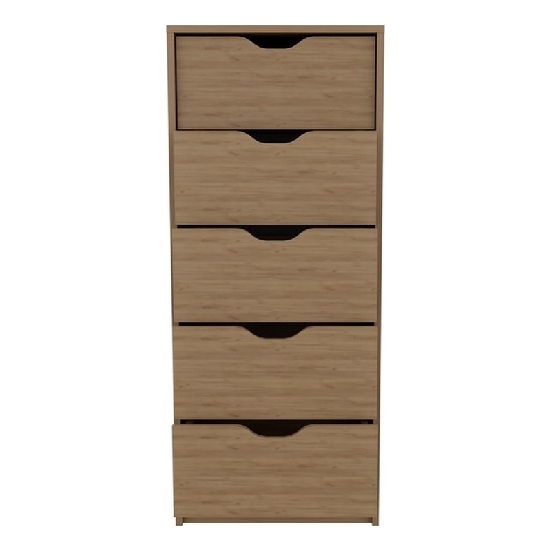 Pemberly Row Contemporary Engineered Wood 5-Drawers Dresser in Macadamia