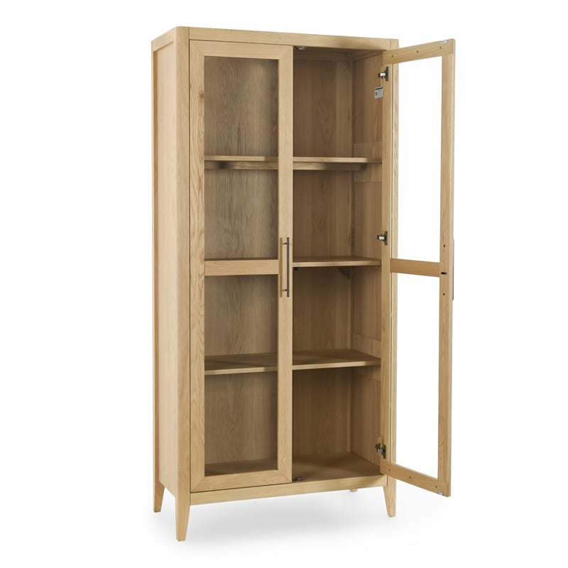 Pemberly Row Modern Natural Oak Wood Brown Curio Cabinet with Adjustable Shelves