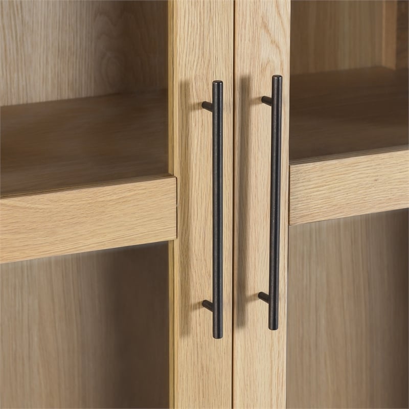 Pemberly Row Modern Natural Oak Wood Brown Curio Cabinet with Adjustable Shelves