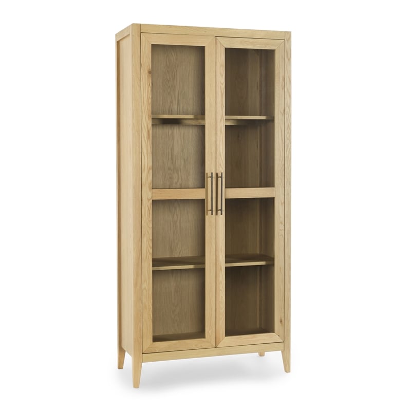Pemberly Row Modern Natural Oak Wood Brown Curio Cabinet with Adjustable Shelves