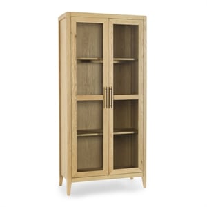 Pemberly Row Modern Natural Oak Wood Brown Curio Cabinet with Adjustable Shelves
