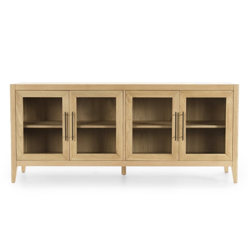 Pemberly Row 4-Door Sideboard in Natural Oak Wood Brown with Adjustable Shelves