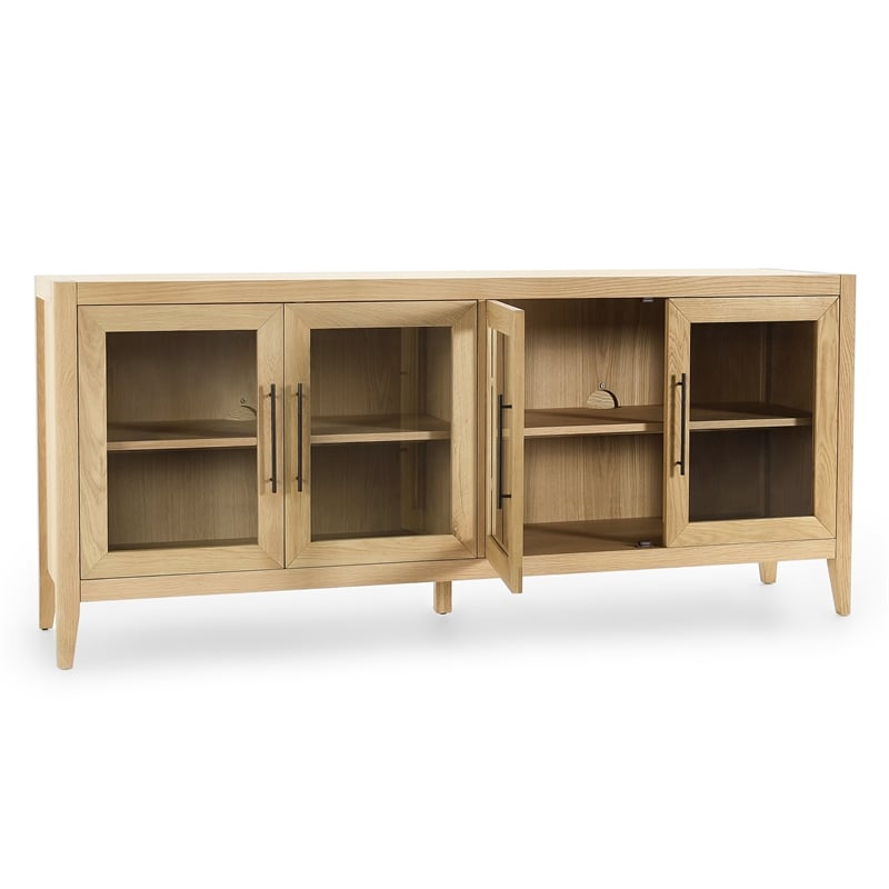 Pemberly Row 4-Door Sideboard in Natural Oak Wood Brown with Adjustable Shelves