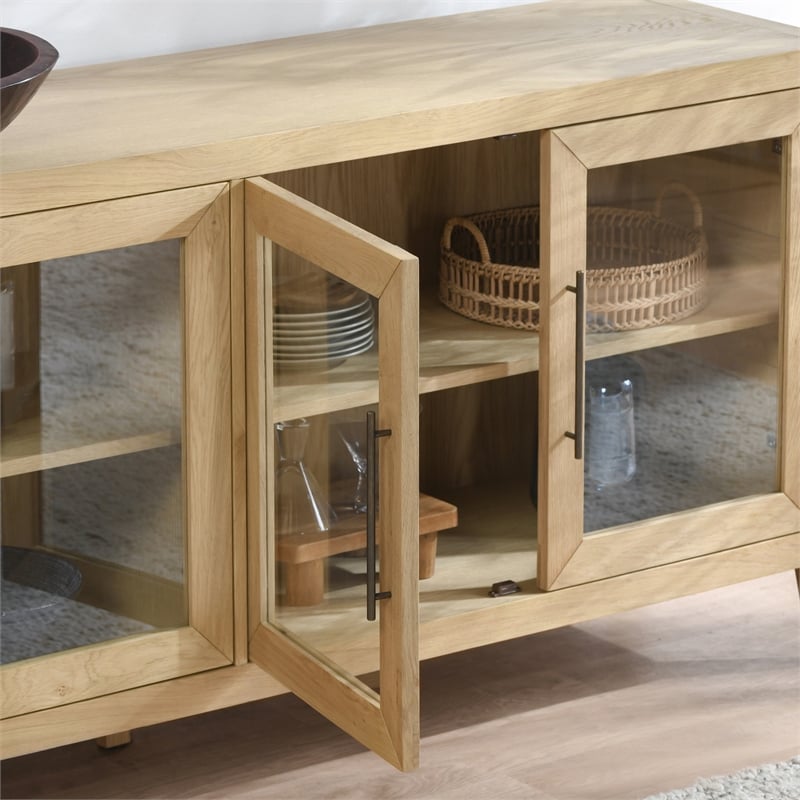 Pemberly Row 4-Door Sideboard in Natural Oak Wood Brown with Adjustable Shelves