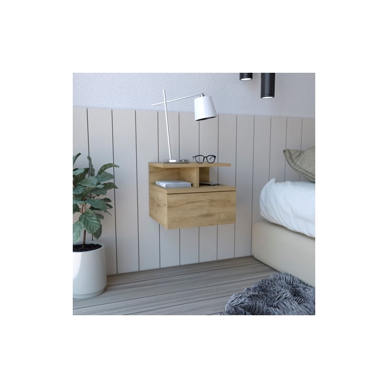 Pemberly Row Contemporary Floating Nightstand Engineered Wood Macadamia